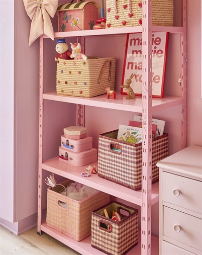 Rice - Stor Firkantet Raffia Opbevaringskurv - Pink 